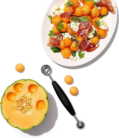 1Pc Black Double-Sided Fruit Melon Baller Spoon 2 in 1 Stainless Steel Melon Ballers Melon Scoop for Watermelon Cantaloupe Icecream Ball,18cm,Fruit and Vegetable Tools,Melon Ballers,Kitchen