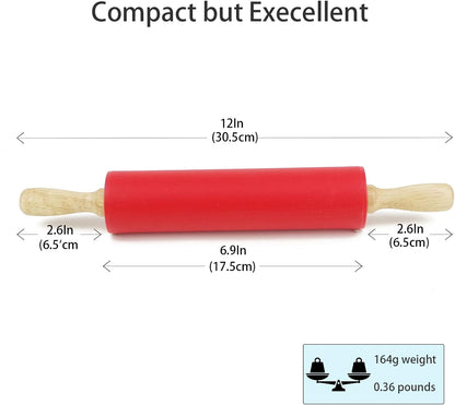 Silicone Rolling Pin for Baking Non-stick Rolling Pin Dough Roller Wooden Handle Kitchen Accessories Pastry Roller