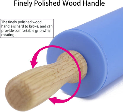 Silicone Rolling Pin for Baking Non-stick Rolling Pin Dough Roller Wooden Handle Kitchen Accessories Pastry Roller