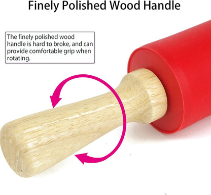 Silicone Rolling Pin for Baking Non-stick Rolling Pin Dough Roller Wooden Handle Kitchen Accessories Pastry Roller