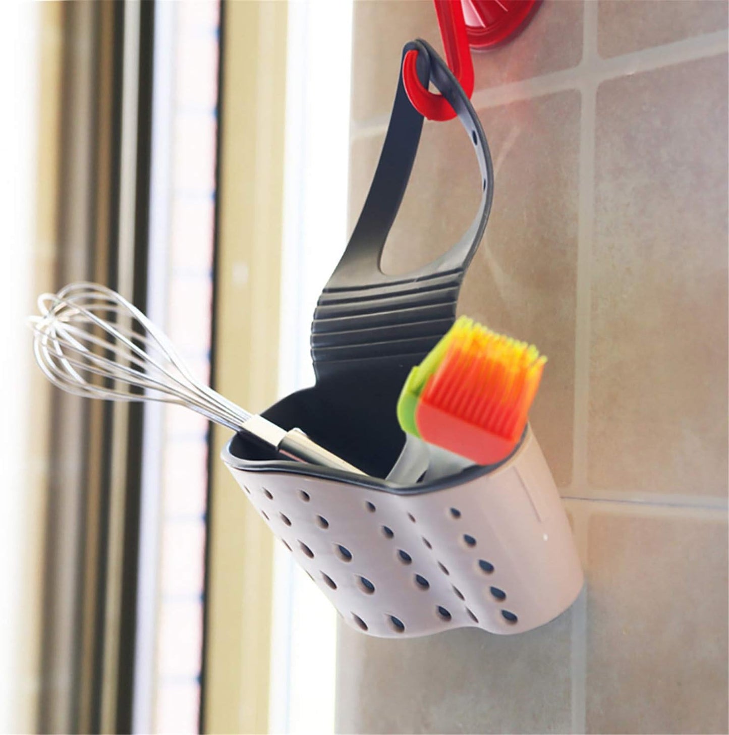 Sink Basket Sink Strainers Basket Kitchen Drain Shelf Sink Storage Holder (style 2- Pink)
