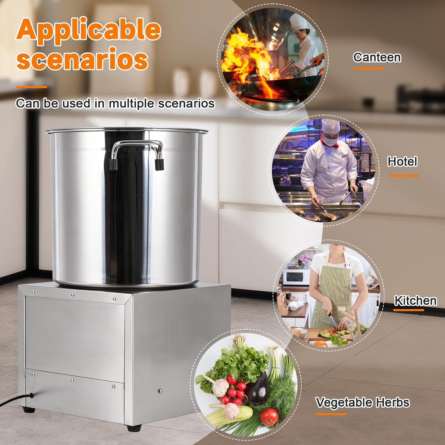 Electric Commercial Salad Spinner Large Inner Capacity 12L(8kg Vegetable), 110V Stainless Steel Lettuce Spinner Vegetable Dryer for Canteens Hotels and Restaurants, One Key Switch