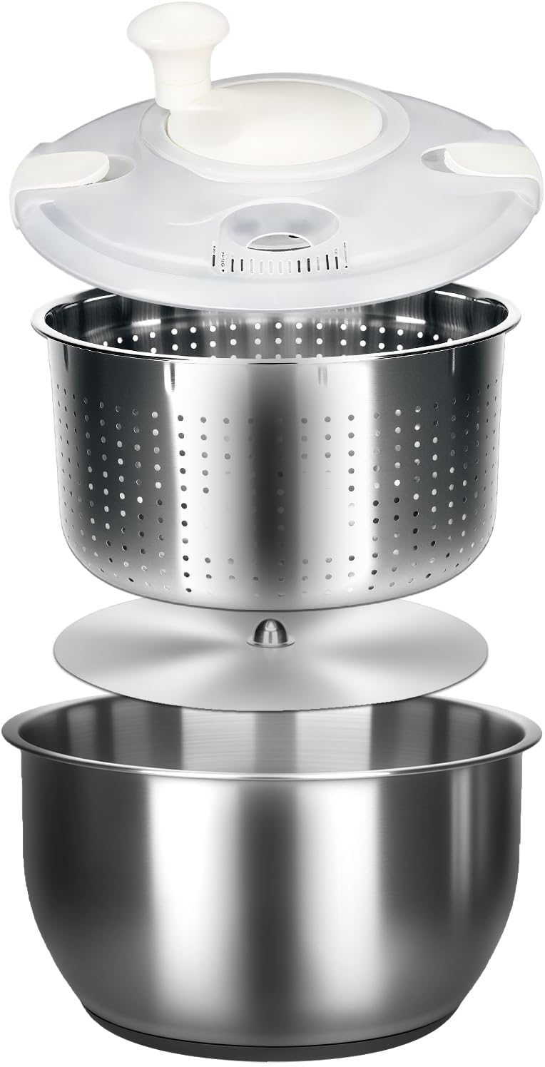 6L-Stainless Steel Salad Rotator, Vegetable Dishwasher,Lettuce Cleaner and Dryer, Kitchen Strainers.