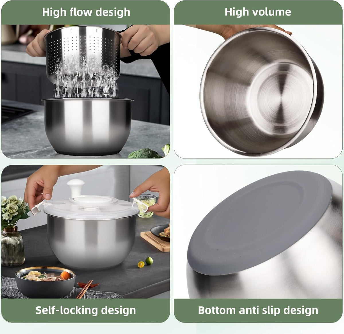 6L-Stainless Steel Salad Rotator, Vegetable Dishwasher,Lettuce Cleaner and Dryer, Kitchen Strainers.