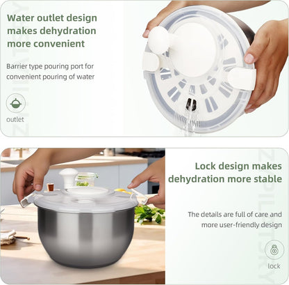6L-Stainless Steel Salad Rotator, Vegetable Dishwasher,Lettuce Cleaner and Dryer, Kitchen Strainers.