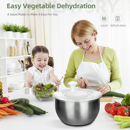 6L-Stainless Steel Salad Rotator, Vegetable Dishwasher,Lettuce Cleaner and Dryer, Kitchen Strainers.