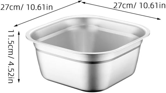 Stainless Steel Washing Basin Square Mixing Bowl for Fruit and Vegetable Washing Flat Bottom Dish Tub Stackable Metal Basin for Kitchen Rv Camping 10.62 X 10.62 X 4.52 in