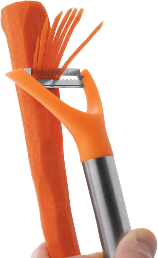 Orange and Stainless Steel Julienne Peeler