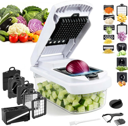 Vegetable Chopper Mandoline Slicer, 18-in-1 Veggie Chopper with Container
