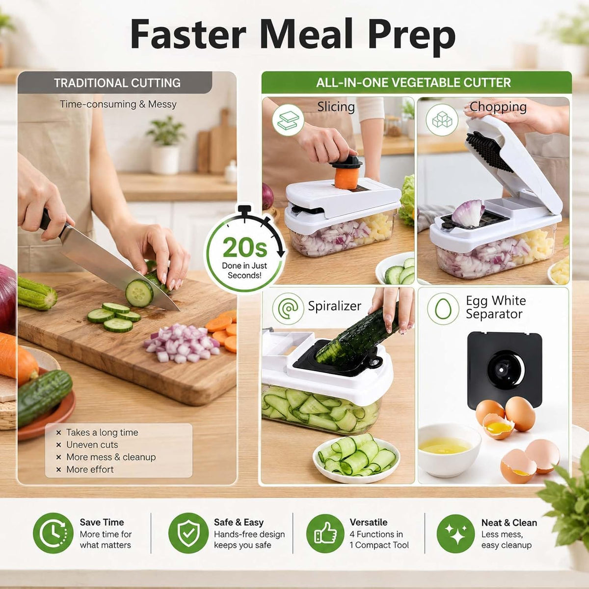 Vegetable Chopper Mandoline Slicer, 18-in-1 Veggie Chopper with Container
