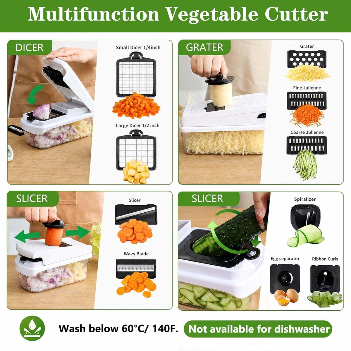 Vegetable Chopper Mandoline Slicer, 18-in-1 Veggie Chopper with Container