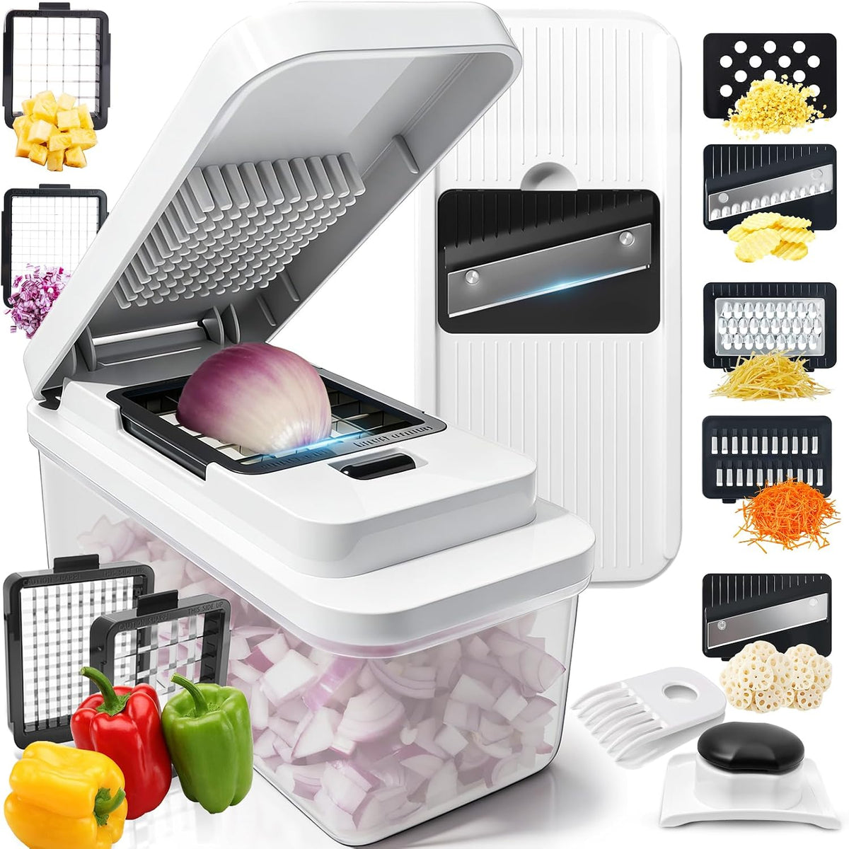 Vegetable Chopper Mandoline Slicer, 18-in-1 Veggie Chopper with Container