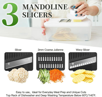 Vegetable Chopper Mandoline Slicer, 18-in-1 Veggie Chopper with Container