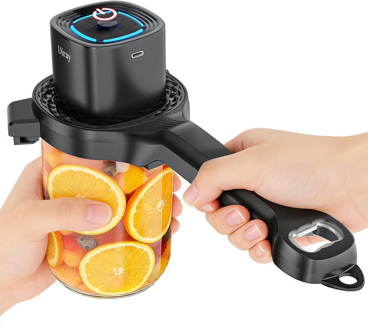 2-in-1 Electric Jar & Bottle Opener, Power-Clamp Auto Lock & Manual Twist, Smooth Mechanical Feel, Durable Tool for Arthritis Sufferers & Elderly, Free Anti-Slip Gripper Pad