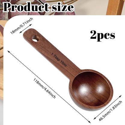 2 PCS Wooden Coffee Scoop, Wood Tablespoon Measuring Spoon Coffee Bean Scoop Wooden Ground Spoon Measuring Scoops for Ground Coffees Beans Sugar or Tea Home Kitchen Accessories (15ml)