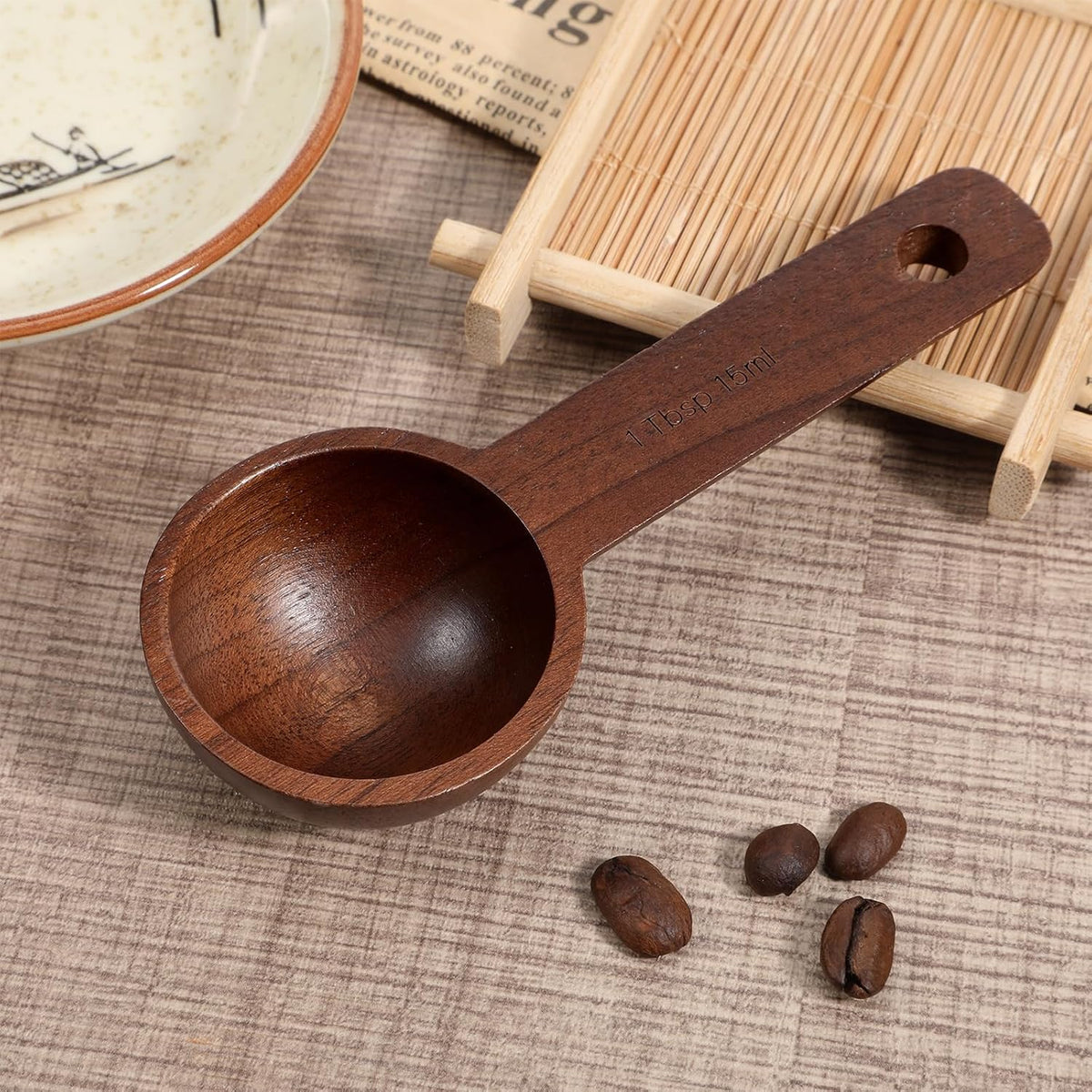 2 PCS Wooden Coffee Scoop, Wood Tablespoon Measuring Spoon Coffee Bean Scoop Wooden Ground Spoon Measuring Scoops for Ground Coffees Beans Sugar or Tea Home Kitchen Accessories (15ml)