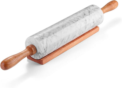 Marble Rolling Pin with Cradle Stand, 10-Inch Dough Roller, White
