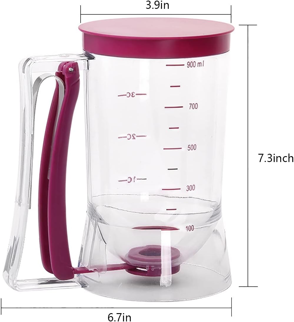 Pancake Batter Dispenser, Pancake Dispenser with Measuring Label, Plastic Batter Dispenser with Cleaning Brush for Cupcakes, Waffles, Muffin Mix, or Any Baked Goods