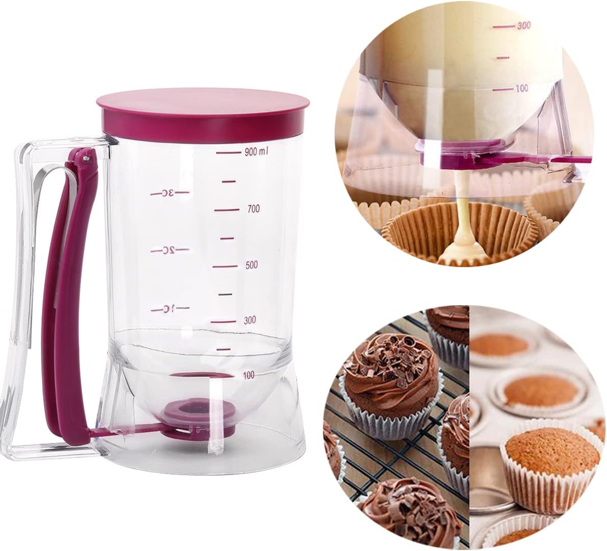 Pancake Batter Dispenser, Pancake Dispenser with Measuring Label, Plastic Batter Dispenser with Cleaning Brush for Cupcakes, Waffles, Muffin Mix, or Any Baked Goods