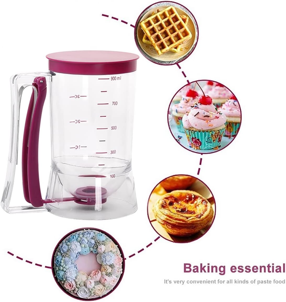 Pancake Batter Dispenser, Pancake Dispenser with Measuring Label, Plastic Batter Dispenser with Cleaning Brush for Cupcakes, Waffles, Muffin Mix, or Any Baked Goods