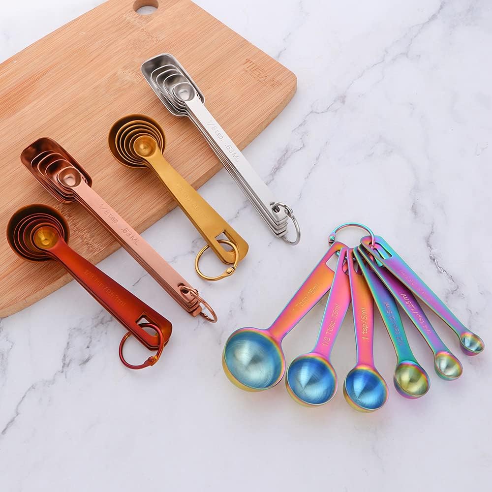 DOCBLACK Measuring Spoons, Heavy Duty 18/8 Stainless Steel Measuring Spoons Cups Set, Set of 6 for Gift Measuring Dry and Liquid Ingredients - Gold