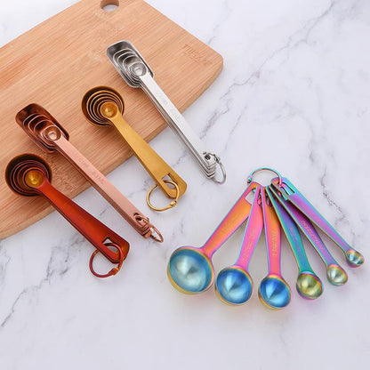 DOCBLACK Measuring Spoons, Heavy Duty 18/8 Stainless Steel Measuring Spoons Cups Set, Set of 6 for Gift Measuring Dry and Liquid Ingredients - Gold