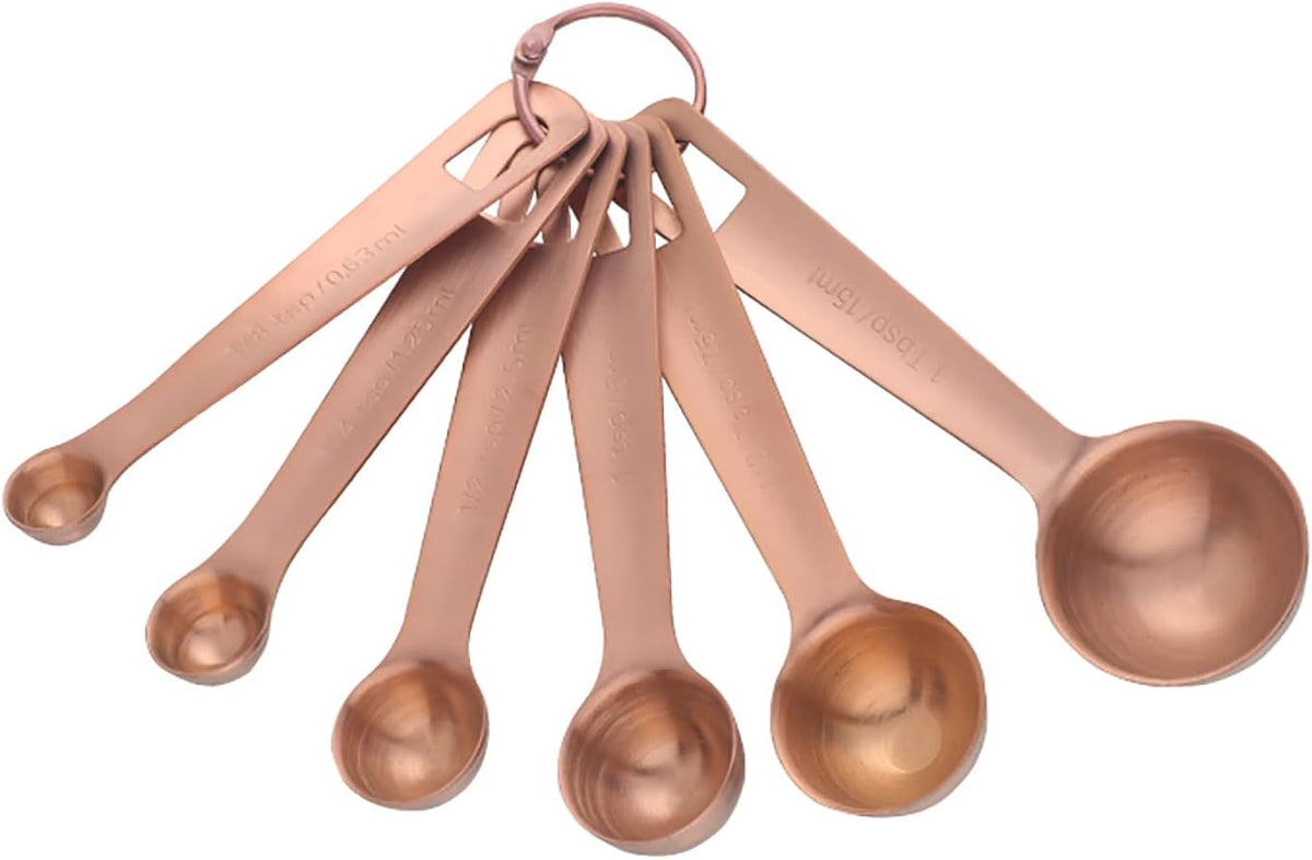 DOCBLACK Measuring Spoons, Heavy Duty 18/8 Stainless Steel Measuring Spoons Cups Set, Set of 6 for Gift Measuring Dry and Liquid Ingredients - Gold