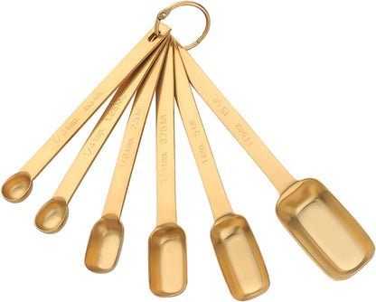 DOCBLACK Measuring Spoons, Heavy Duty 18/8 Stainless Steel Measuring Spoons Cups Set, Set of 6 for Gift Measuring Dry and Liquid Ingredients - Gold