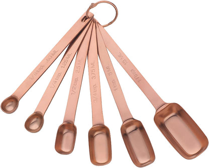 DOCBLACK Measuring Spoons, Heavy Duty 18/8 Stainless Steel Measuring Spoons Cups Set, Set of 6 for Gift Measuring Dry and Liquid Ingredients - Gold