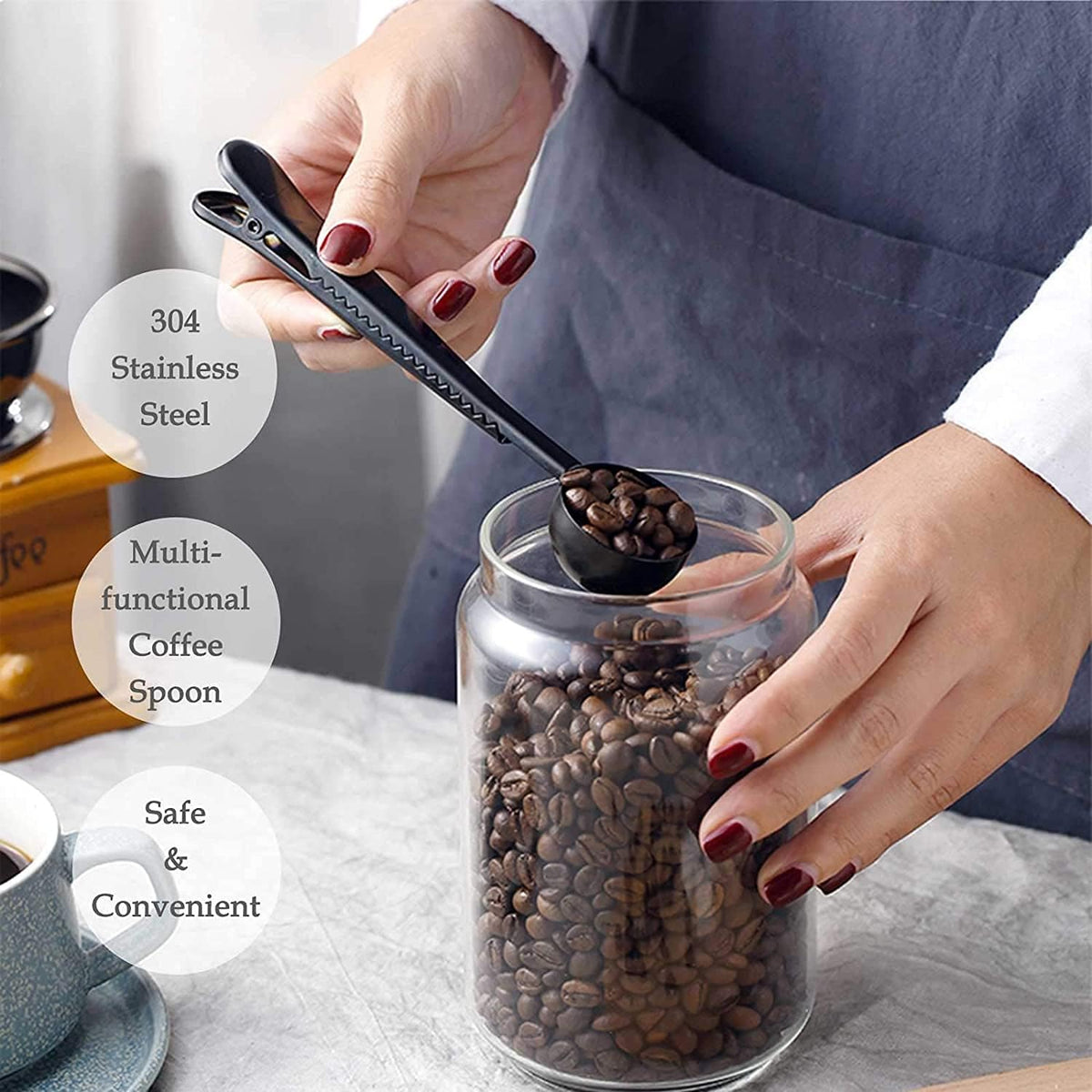 Plastic Coffee Scoops, 2 Tbsp Coffee Scoop with Brush & Espresso Grinder Brush for Ground Coffee Cleaning Tea Power, Coffee Tool for Barista Home Kitchen Café,4 Pack