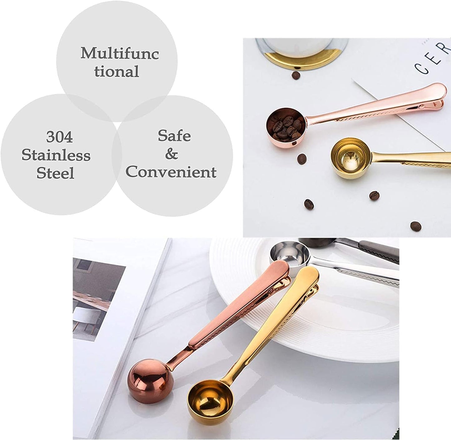Plastic Coffee Scoops, 2 Tbsp Coffee Scoop with Brush & Espresso Grinder Brush for Ground Coffee Cleaning Tea Power, Coffee Tool for Barista Home Kitchen Café,4 Pack