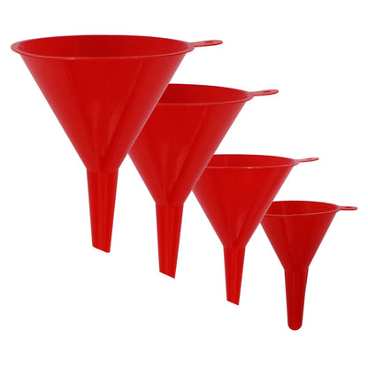 4 Pieces Plastic Funnel Set for Kitchen and Automotive Use, Mini, Small, Medium and Large Funnel for Filling Bottles, Canning, Cooking, Lab or Car Oil Funnels (Red)