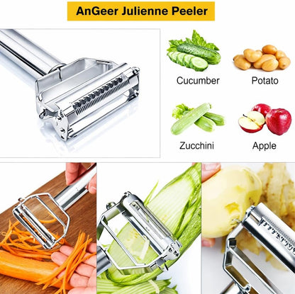 Julienne Peeler, Stainless Steel Vegetable Peeler, Double-Sided Blade Vegetable Julienne Cutter and Fruit Slicer, Dual Blade Multifunction Potato Peeler