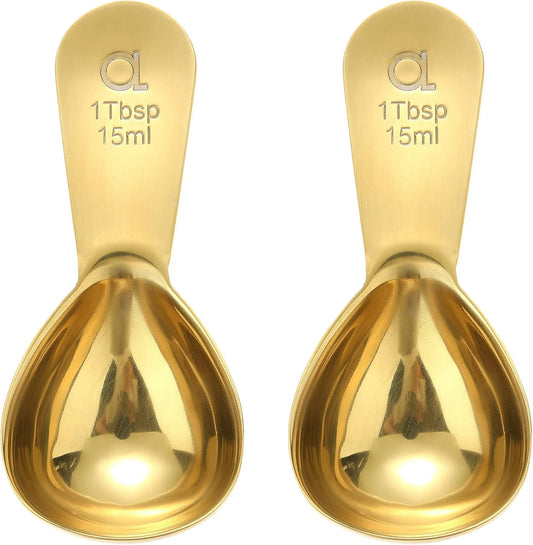 Coffee Scoop (Set of 2) - 1 Tablespoon (Tbsp) - The Best Stainless Steel Measuring Spoons for Coffee, Tea, and More (Gold)