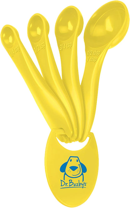Measuring Spoon Set, 4-Piece, Cute Dog Design, Made in USA | BPA-free, food-grade, for dog supplements, treats & baking, dog lover gift, dishwasher safe, embossed measurements