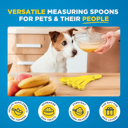 Measuring Spoon Set, 4-Piece, Cute Dog Design, Made in USA | BPA-free, food-grade, for dog supplements, treats & baking, dog lover gift, dishwasher safe, embossed measurements