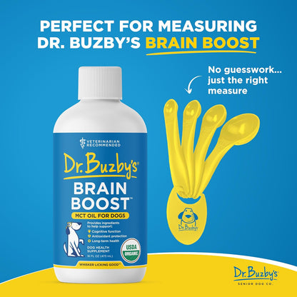 Measuring Spoon Set, 4-Piece, Cute Dog Design, Made in USA | BPA-free, food-grade, for dog supplements, treats & baking, dog lover gift, dishwasher safe, embossed measurements