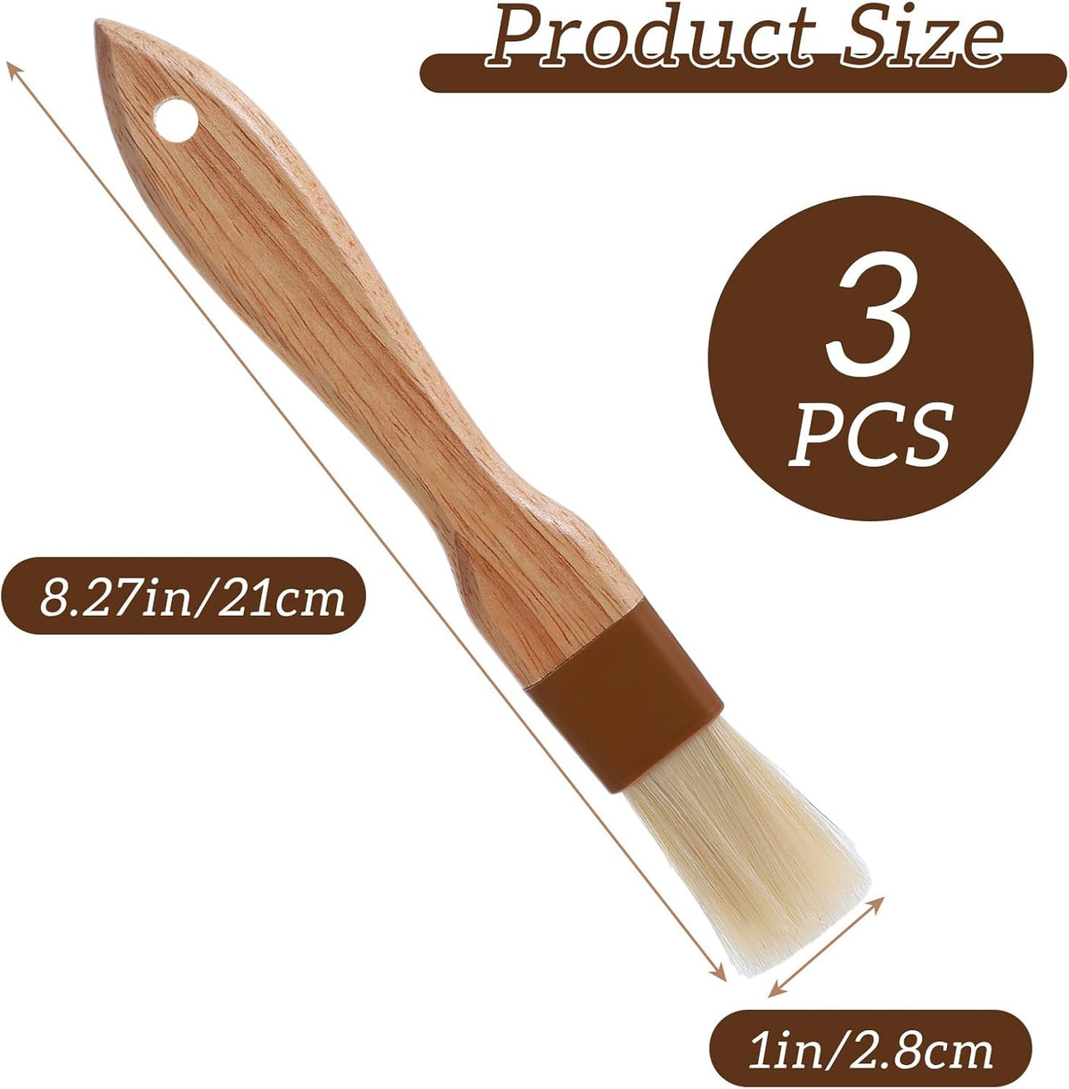 3Pcs Pastry Basting Brush for Cooking and Baking, 1" Boar Bristles and Beech Hardwood Handles Food Grade Culinary Oil Brushes for Barbecue Butter Grill BBQ Sauce Baster Marinade Kitchen Egg Wash Brush