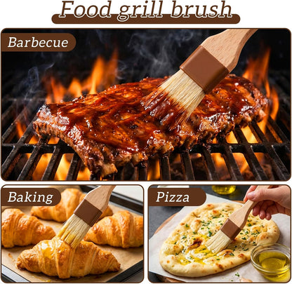 3Pcs Pastry Basting Brush for Cooking and Baking, 1" Boar Bristles and Beech Hardwood Handles Food Grade Culinary Oil Brushes for Barbecue Butter Grill BBQ Sauce Baster Marinade Kitchen Egg Wash Brush