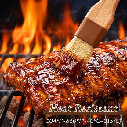 3Pcs Pastry Basting Brush for Cooking and Baking, 1" Boar Bristles and Beech Hardwood Handles Food Grade Culinary Oil Brushes for Barbecue Butter Grill BBQ Sauce Baster Marinade Kitchen Egg Wash Brush
