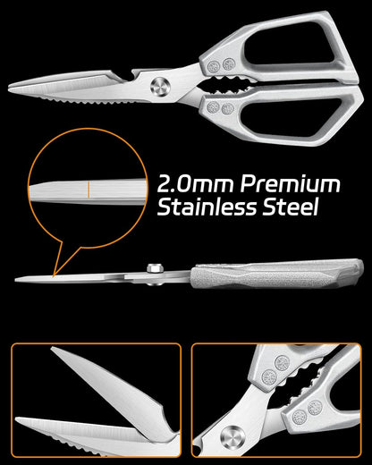 Professional Heavy Duty Kitchen Shears, All-Steel Premium Stainless Steel Poultry Scissors, Multi-Purpose Meat and Bone Cutter for Chicken, Fish and Herbs, Ultra Sharp Cooking Shears