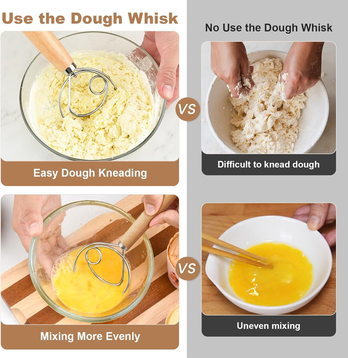 2‑Pack 13‑Inch Danish Dough Whisk, Bread Whisk with Dough Scraper | Sourdough Whisk Set with Dough Scraper, Ideal for Sourdough, Pizza Dough & Pastry, Ergonomic Wood Handle for Home Baking