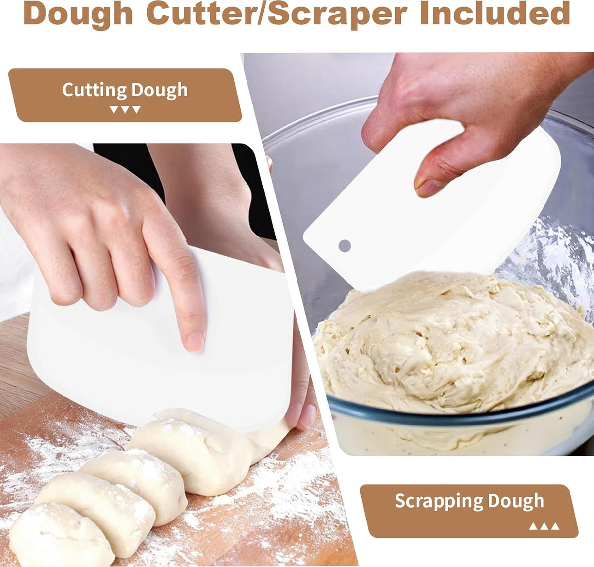 2‑Pack 13‑Inch Danish Dough Whisk, Bread Whisk with Dough Scraper | Sourdough Whisk Set with Dough Scraper, Ideal for Sourdough, Pizza Dough & Pastry, Ergonomic Wood Handle for Home Baking