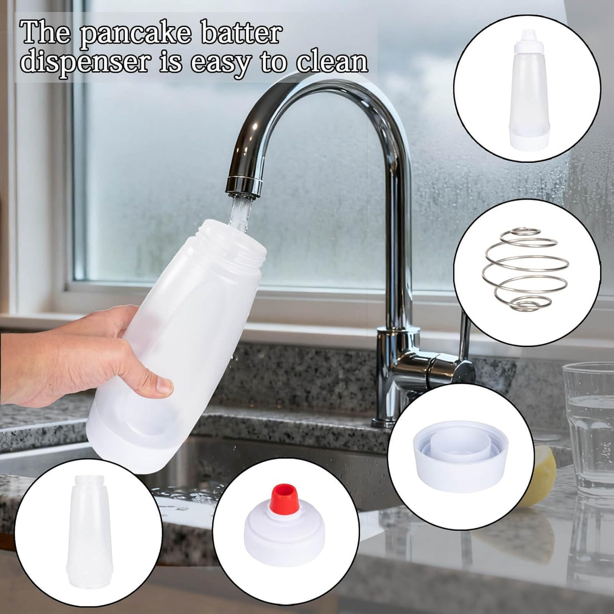 Pancake Batter Dispenser with Mixing Ball and Silicone Spatula Pancake Squeeze Bottle Mixer Batter Dispenser Bottle for Pajncakes, Crepes, Waffle, Muffins, Cupcakes, and more 2Pcs