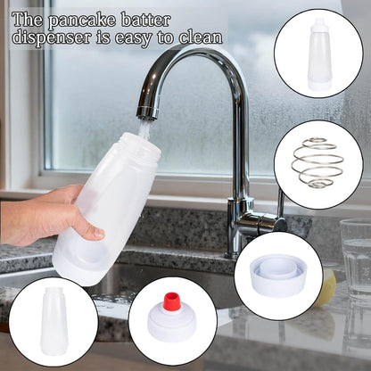 Pancake Batter Dispenser with Mixing Ball and Silicone Spatula Pancake Squeeze Bottle Mixer Batter Dispenser Bottle for Pajncakes, Crepes, Waffle, Muffins, Cupcakes, and more 2Pcs
