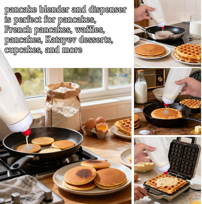 Pancake Batter Dispenser with Mixing Ball and Silicone Spatula Pancake Squeeze Bottle Mixer Batter Dispenser Bottle for Pajncakes, Crepes, Waffle, Muffins, Cupcakes, and more 2Pcs