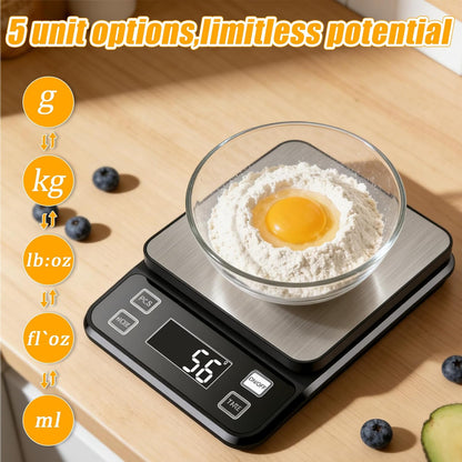 Food Kitchen Scale, 33lb Food Scale Precisely Measures Grams and Ounces for Baking and Cooking, 304 Stainless Steel Kitchen Scale for Food with LCD Display, Batteries Included