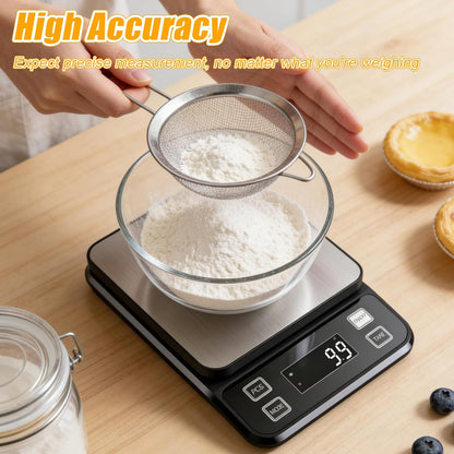 Food Kitchen Scale, 33lb Food Scale Precisely Measures Grams and Ounces for Baking and Cooking, 304 Stainless Steel Kitchen Scale for Food with LCD Display, Batteries Included