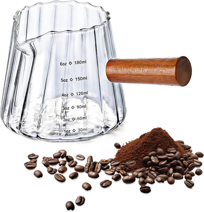 Espresso Cups with Wood Handle, 6 Oz Glass Espresso Measuring Cup