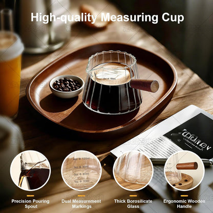 Espresso Cups with Wood Handle, 6 Oz Glass Espresso Measuring Cup